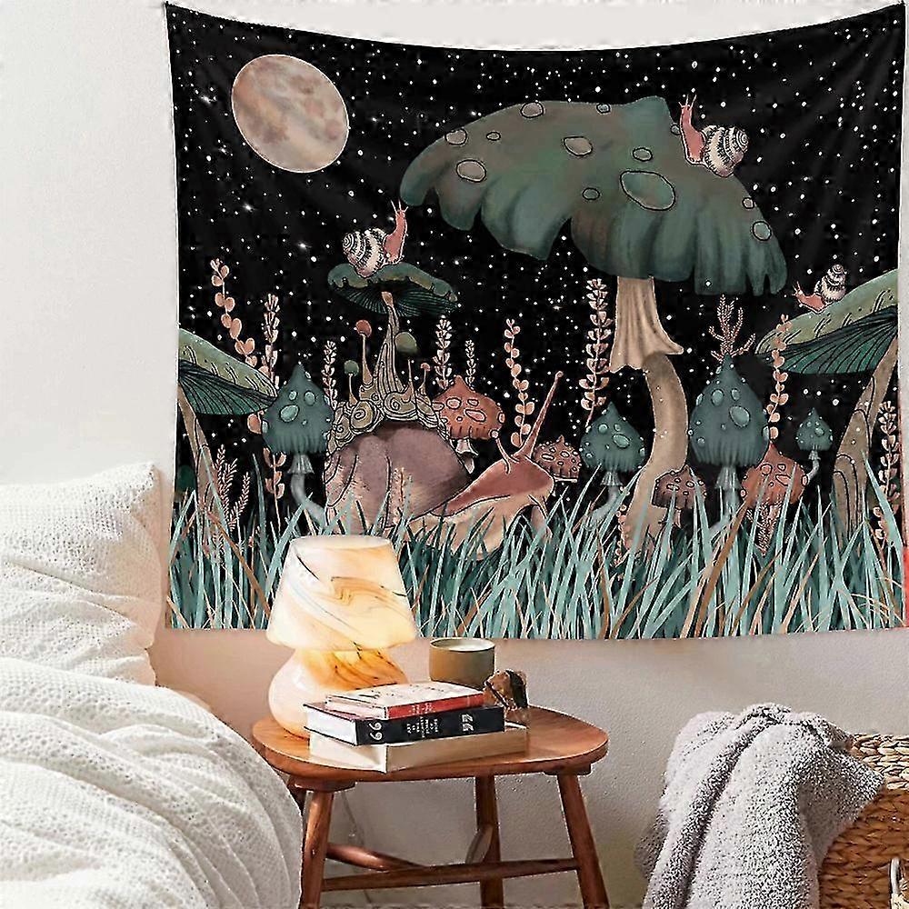 Fantasy Mushroom and Snail Tapestry with Moon and Stars for Room Wall Hanging (send hook) (71 x 90 inches)