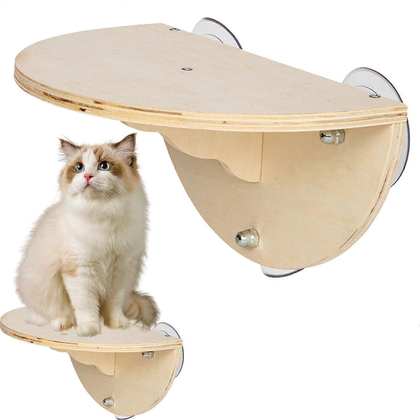 Cat Window Seat Wooden Kitten Perch, Cordless Hammock Kitten Climbing Wooden Window Shelf with 3 Suction Cups