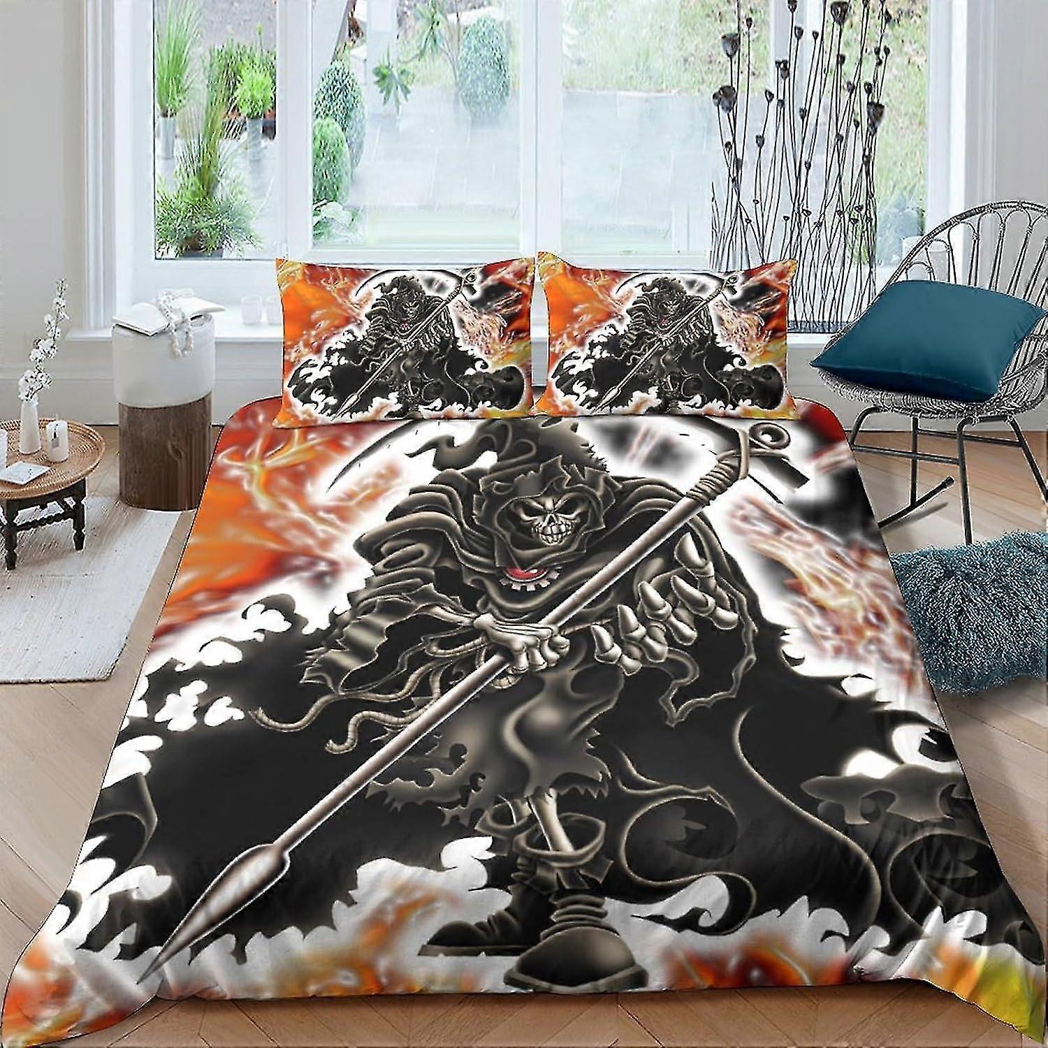 Skull Duvet Cover Set 3D Bedding Sets Microfibre Quilt Cover with Zipper Closure 3 Piece Set Comforter Cover King Size