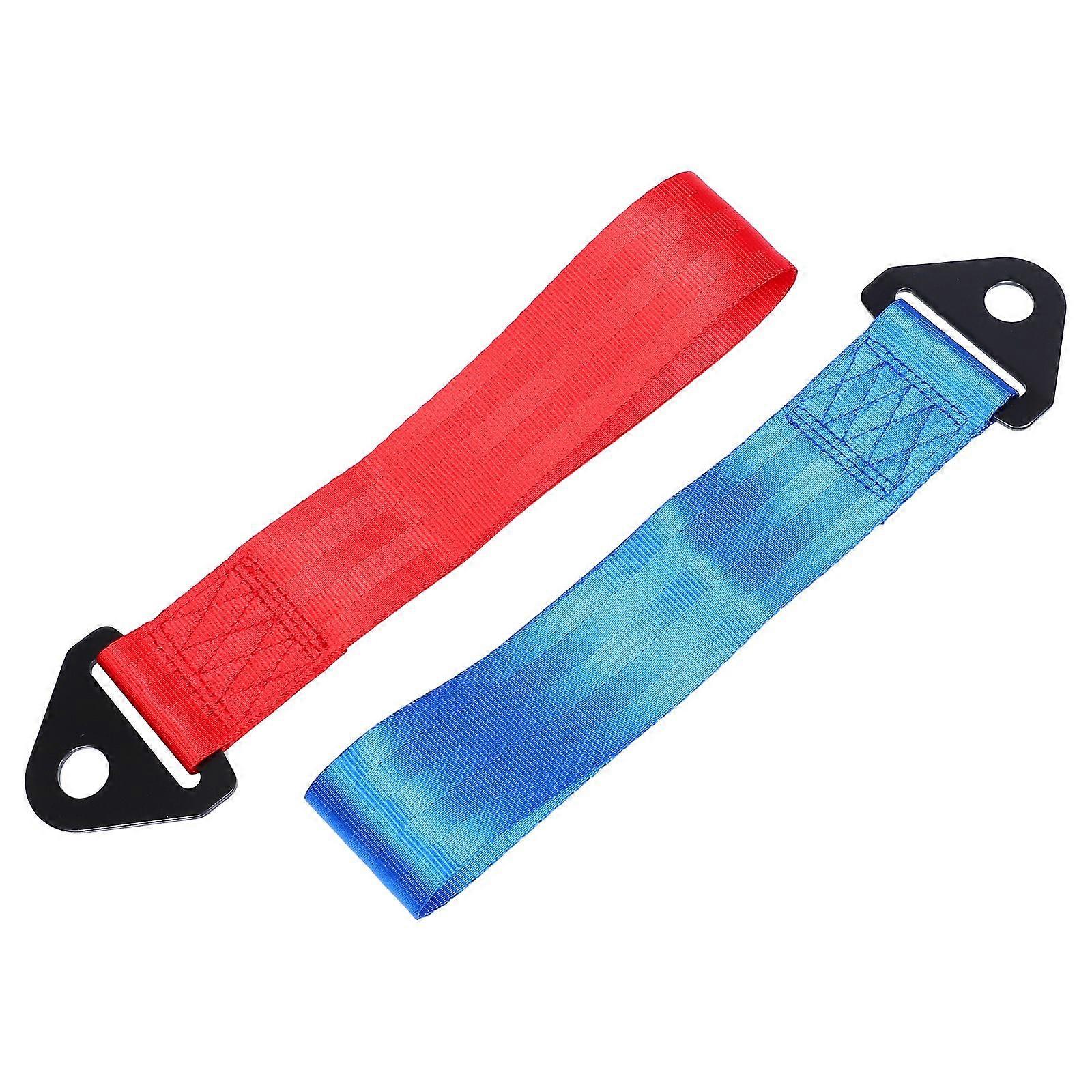 2pcs Car Bumper Tow Rope Decorative Ribbons with Red and Blue Heads for Easy Front Bumper Installation – Stylish Vehicle Decoration and Protection