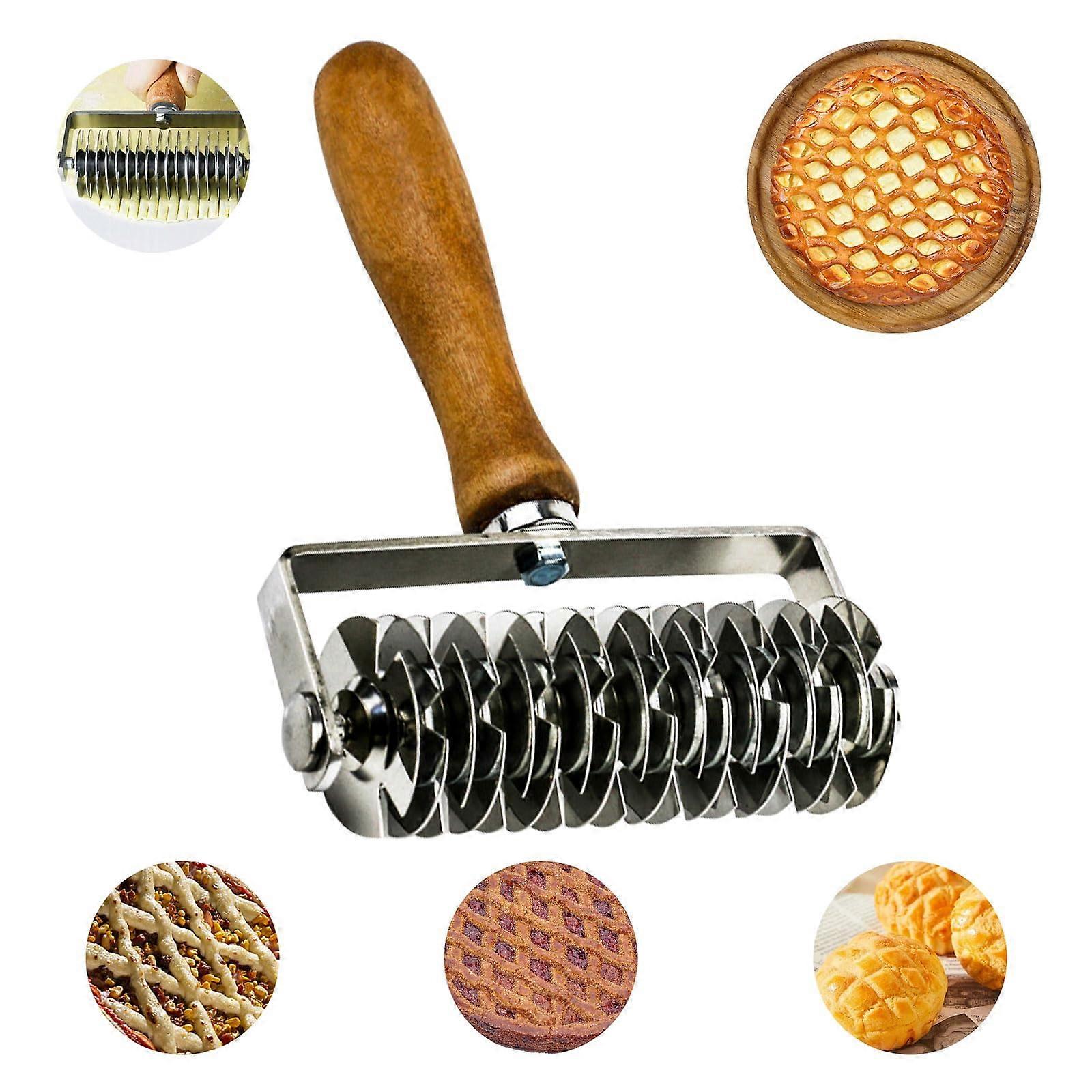 Dough Cutter Lattice, Pizza Grid Roller, Wooden Handle, Easy Lattice Cuts