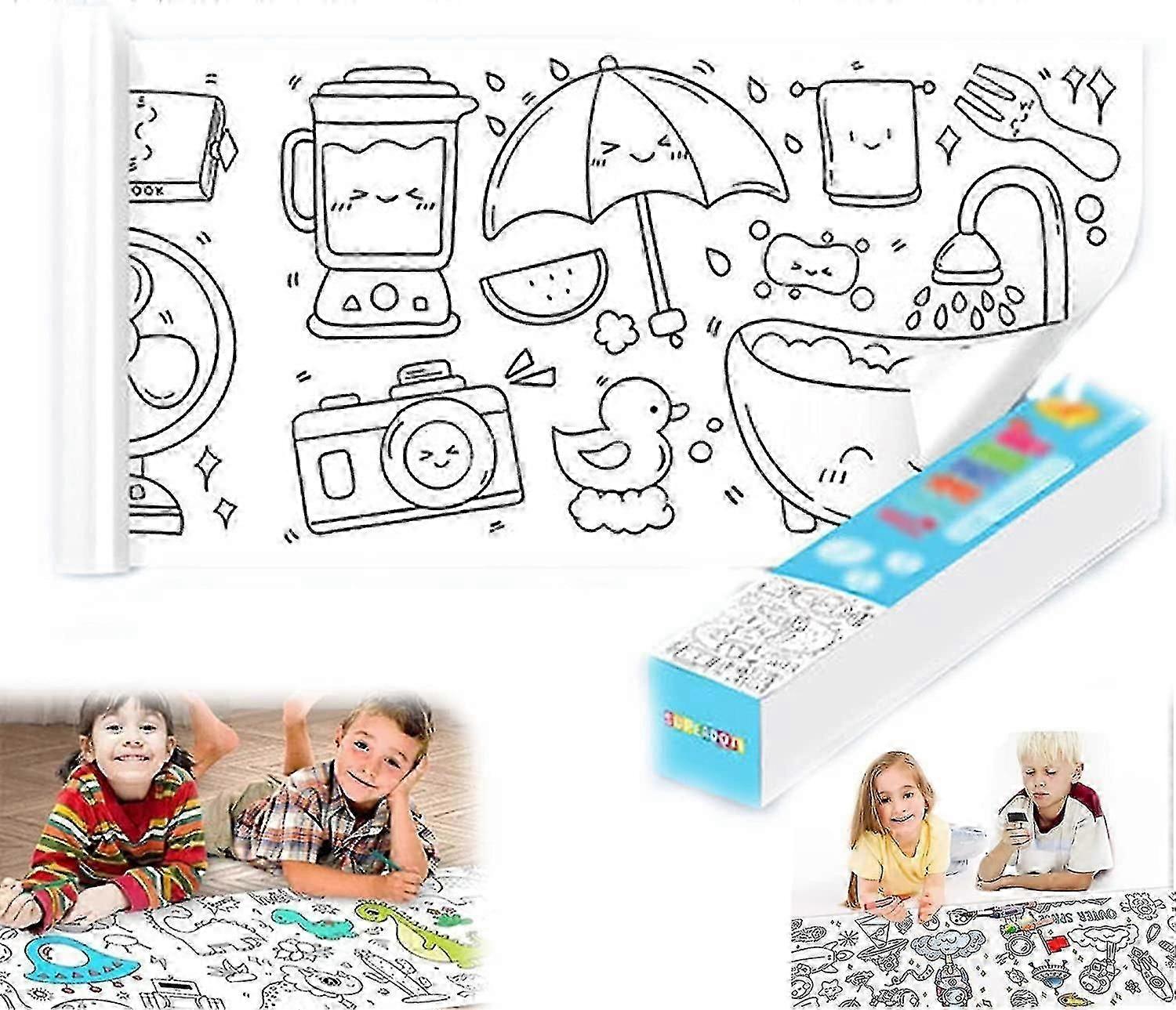 Children's Drawing Roll, Coloring Paper Roll For Kids, Sticky Color Filling Paper Roll Wall Coloring Stickers