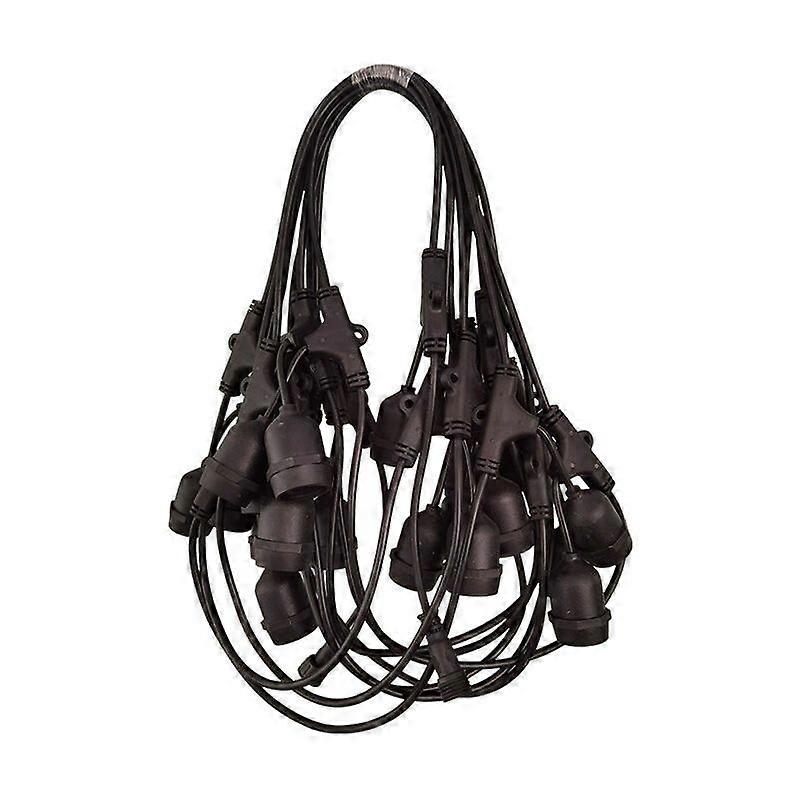 Black outdoor light string with 20 E27 sockets, round cable, light string extension, light string connection cable, length 10m.