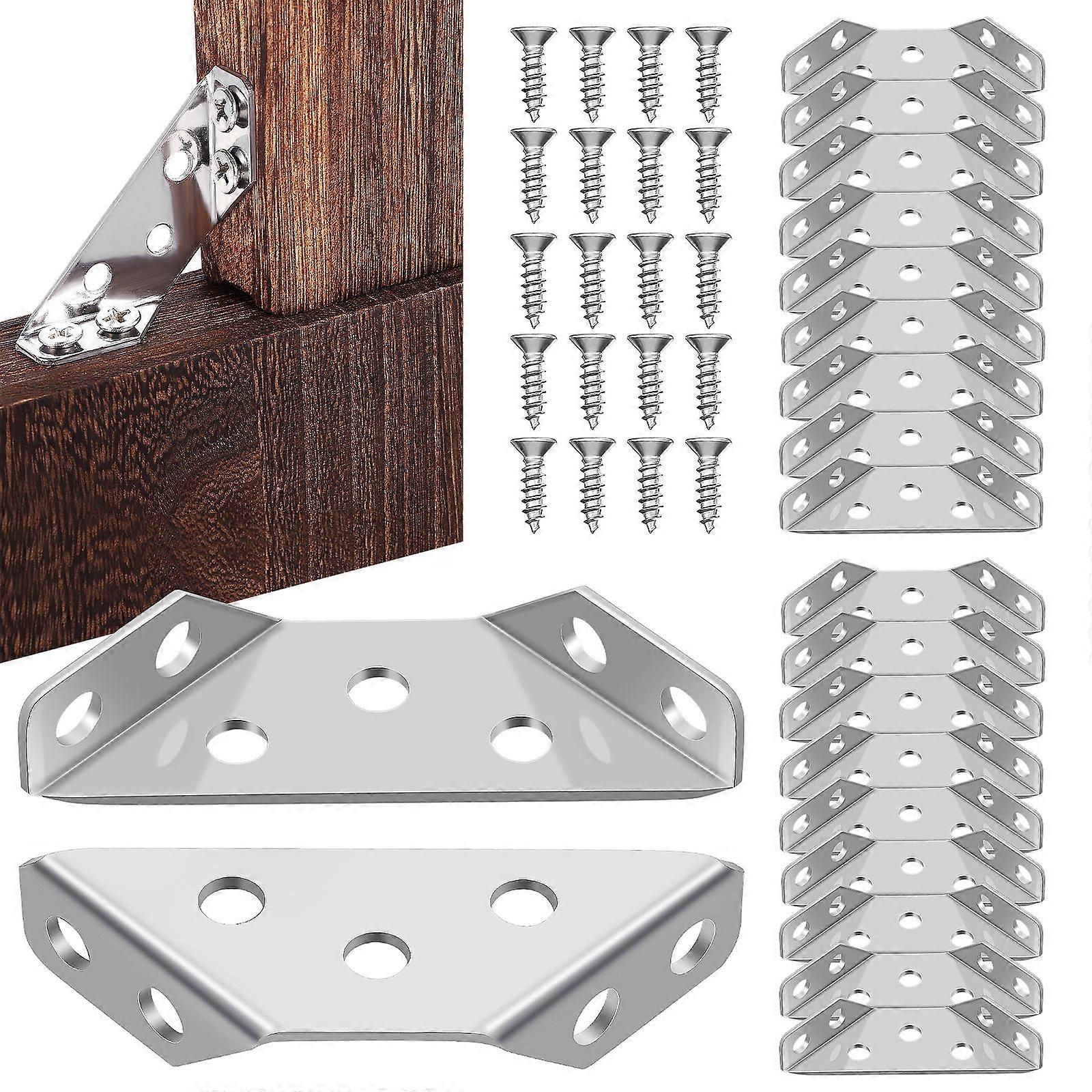 20 Pcs Stainless Steel Trapeziform Corner Braces Brackets Connectors Angle Supports