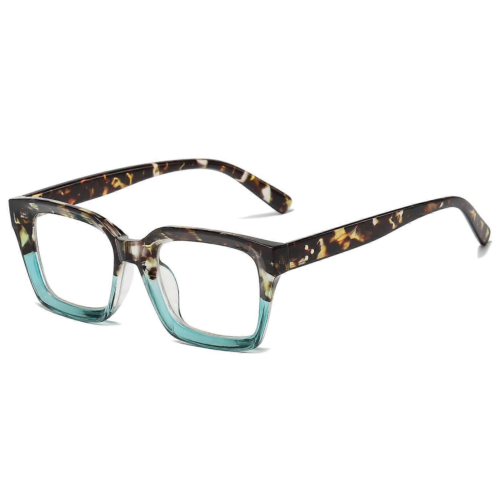 Blue Light Filter Glasses Square Frame for Men and Women, Anti-Fatigue Gaming and Computer Glasses in Leopard Green