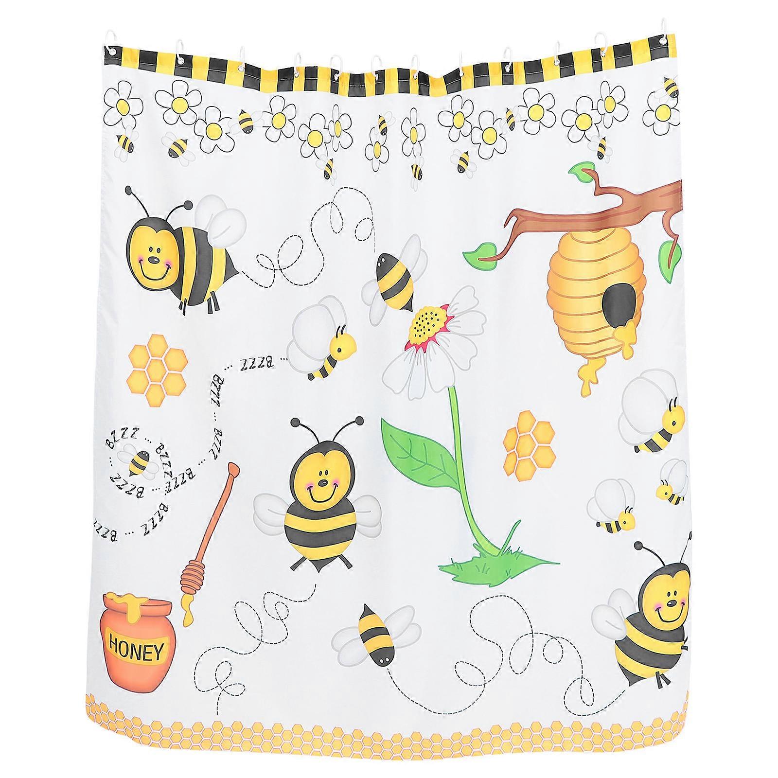 Waterproof Shower Curtain Bee Pattern Bathroom Use 180x180cm Thickened Design Assorted Color 1Pack