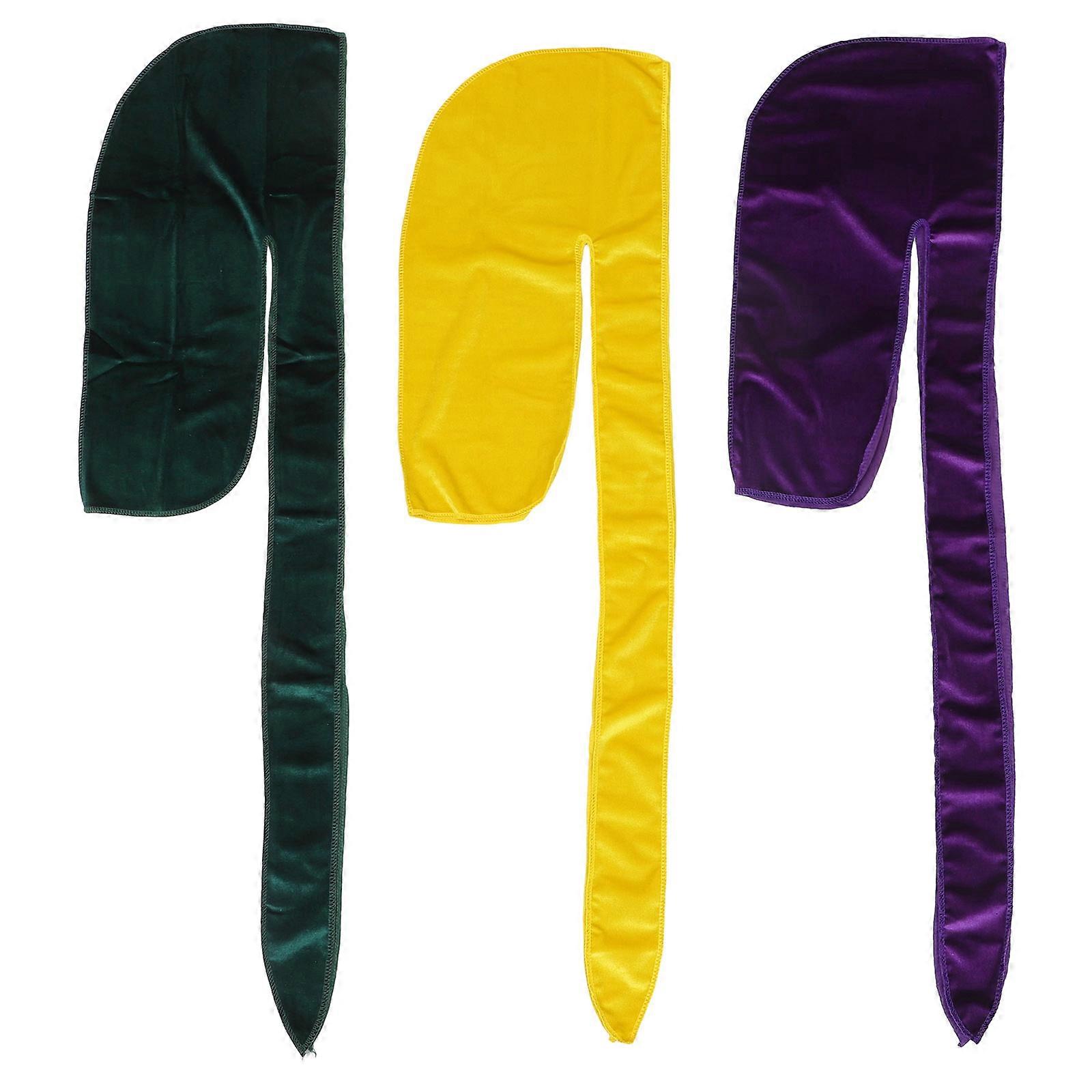 Pirate Costume Hat Long Tail Durag Headscarf Elastic Wrap Turban Hat Dark Green For Men And Women Indoor Use 3Pcs