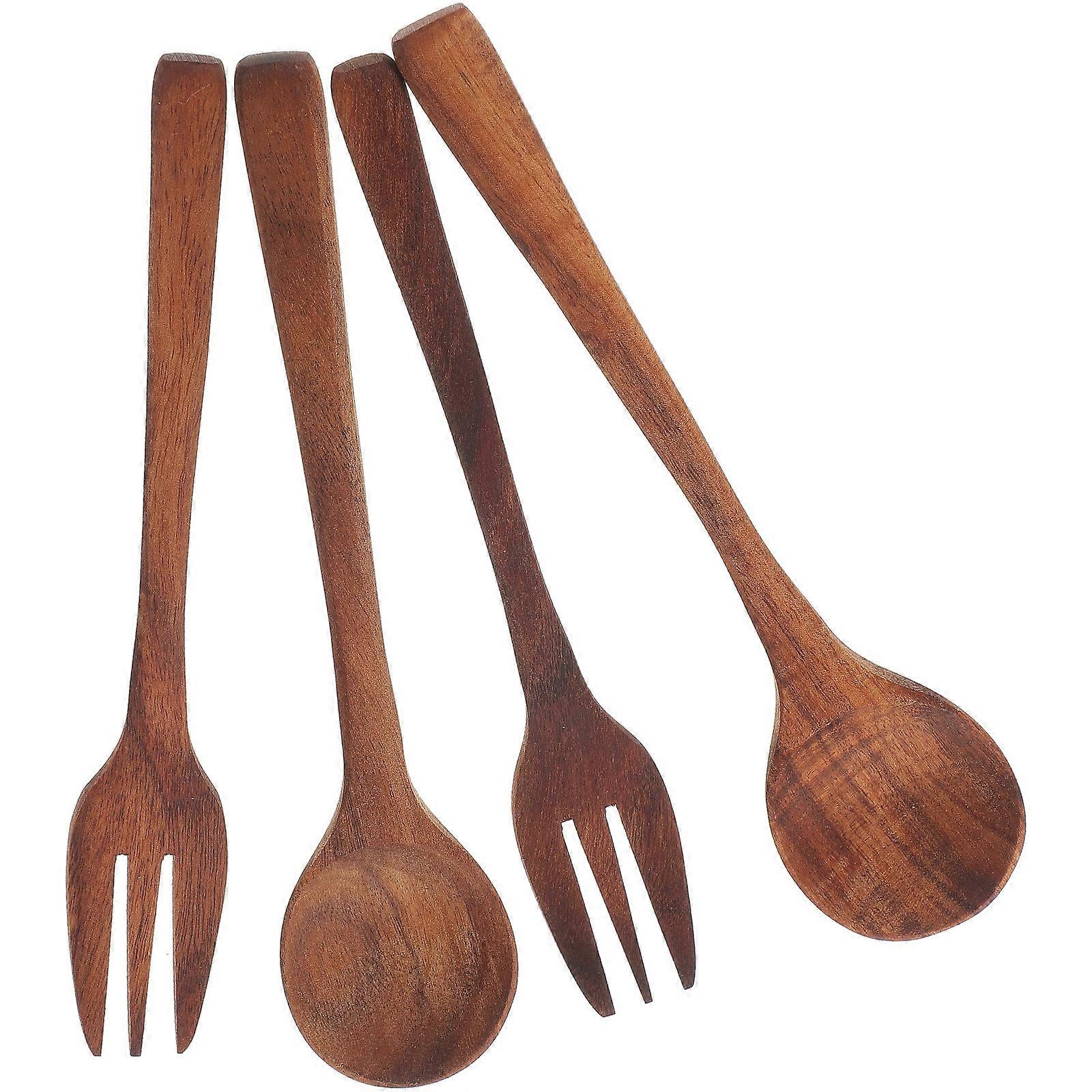 Fourchettes à salade cuillère en bois Fourchette Kit réutilisable Creusement de fruits Utilisation quotidienne 1 ensemble