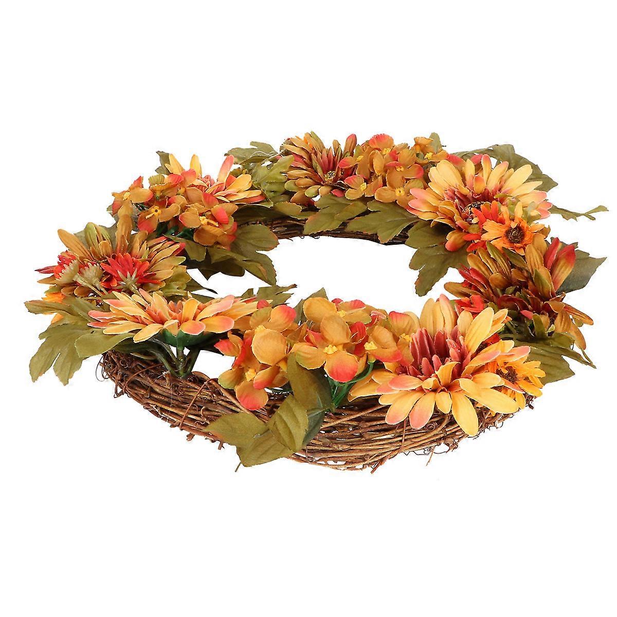 1pc Artificial Garland Decorative Hydrangea Wreath Halloween Thanksgiving Garland Decoration Simulation Flower Wreath (Orange)