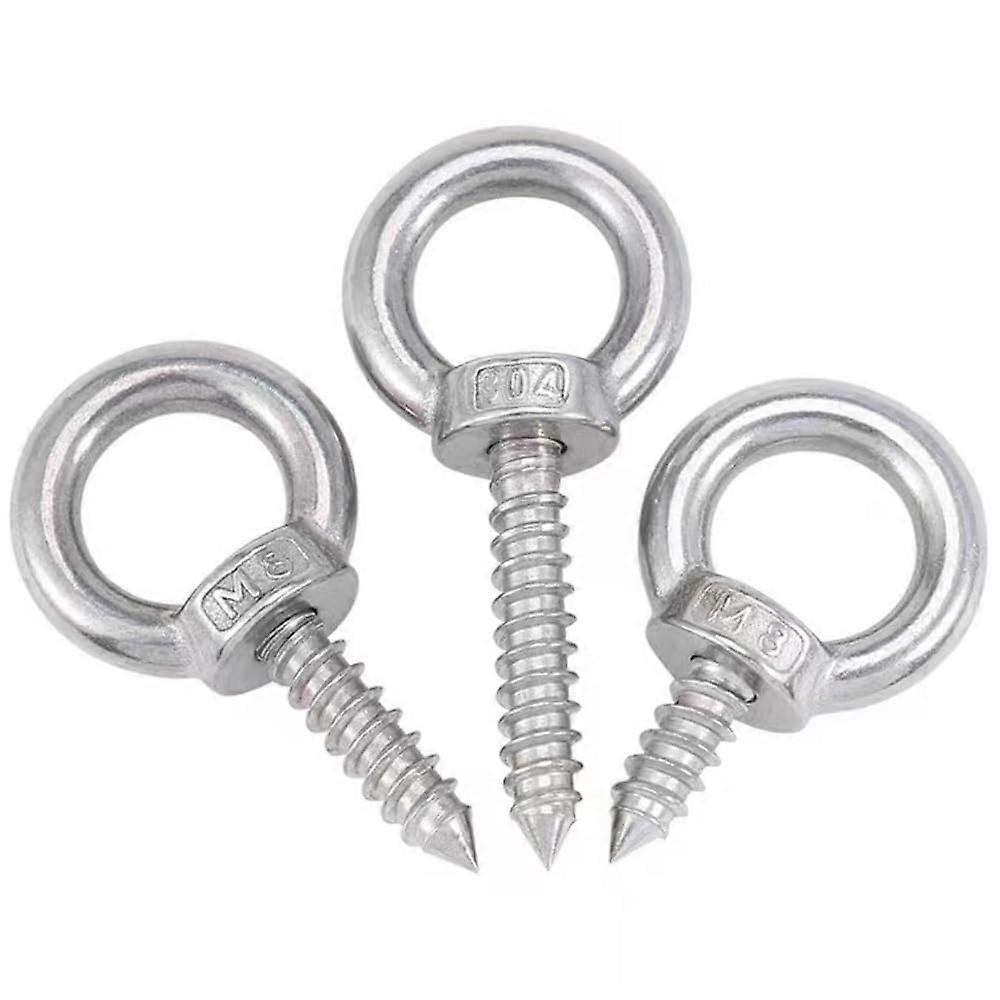 304 Stainless Steel Eye Screw Set, Self-Tapping Hook Screws, M4-M12, 20mm, 10 Pieces, Wood End Ring, Heavy Duty