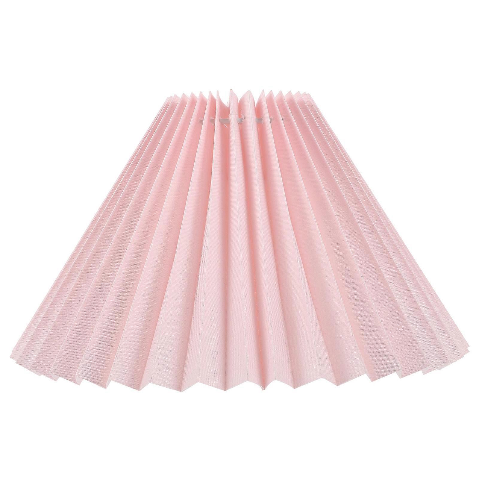 Round Lampshade for Table Lamp E14 Pink Fabric and Metal Pleated Cover