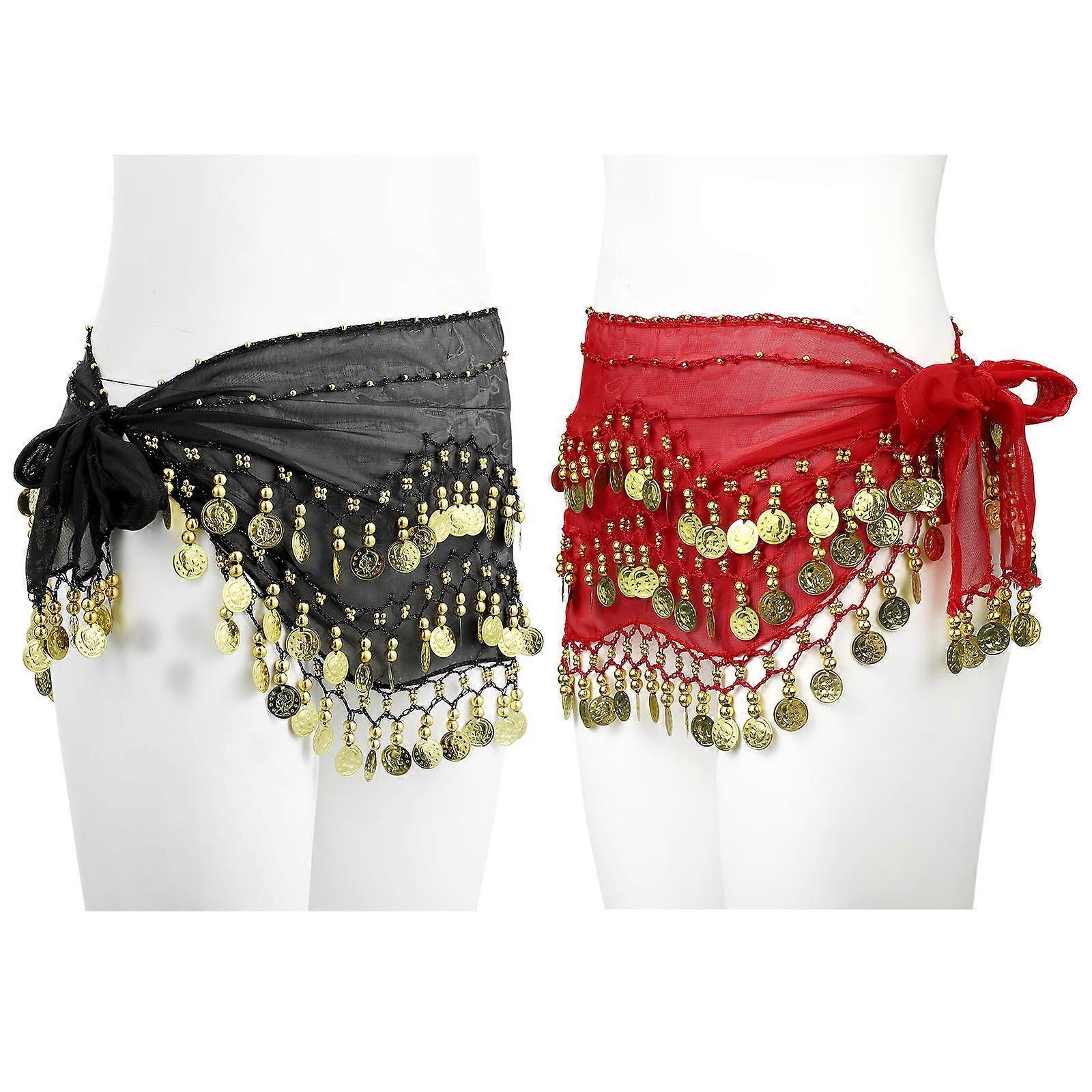 Belly Dancing Waist Chain Women Stage Performance Rectangular Chiffon 2Pcs