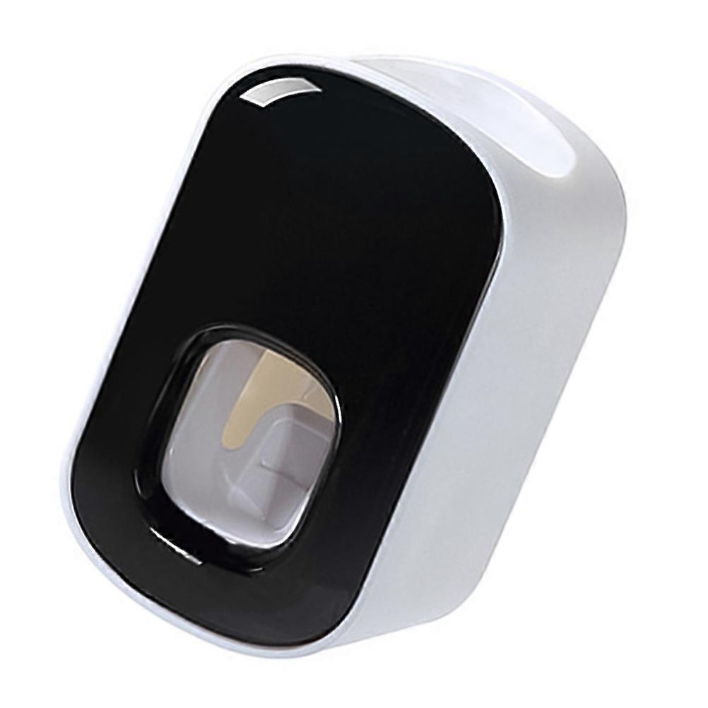 Automatic Toothpaste Squeezer with Wall Mounted Toothbrush Rack in Black ABS Silicone for Home Use