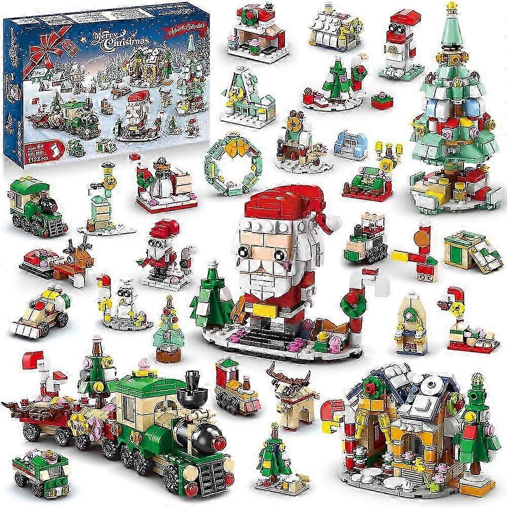 Christmas Advent Calendar Building Set - 2023 Countdown Playset 24 Collectible Surprises Christmas Toys Includes Santa Claus Tree Train House Blocks