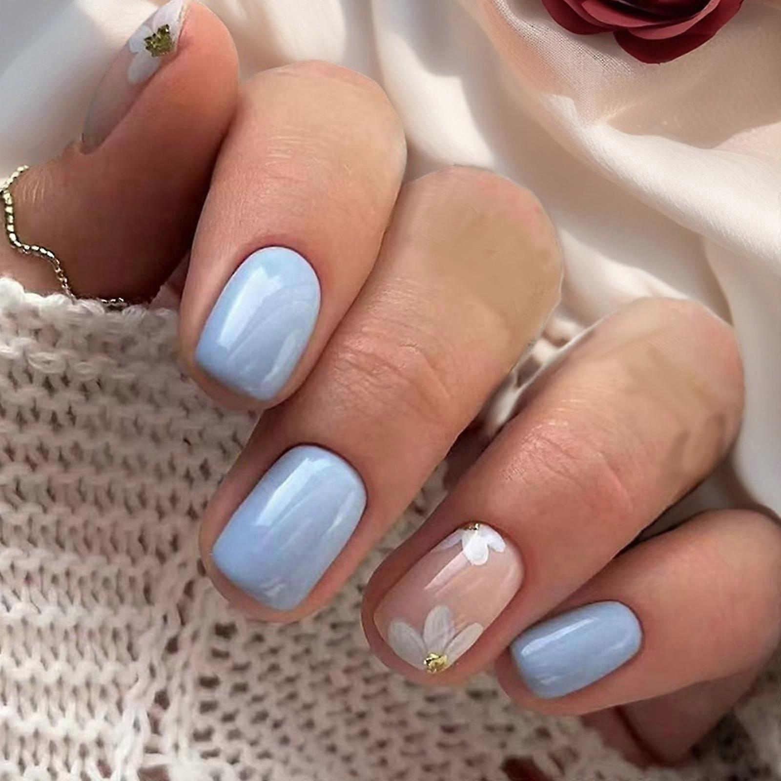 Square Nail Tips Flower Fake Nail Glues On Nail Stick On Nail Press On Nail