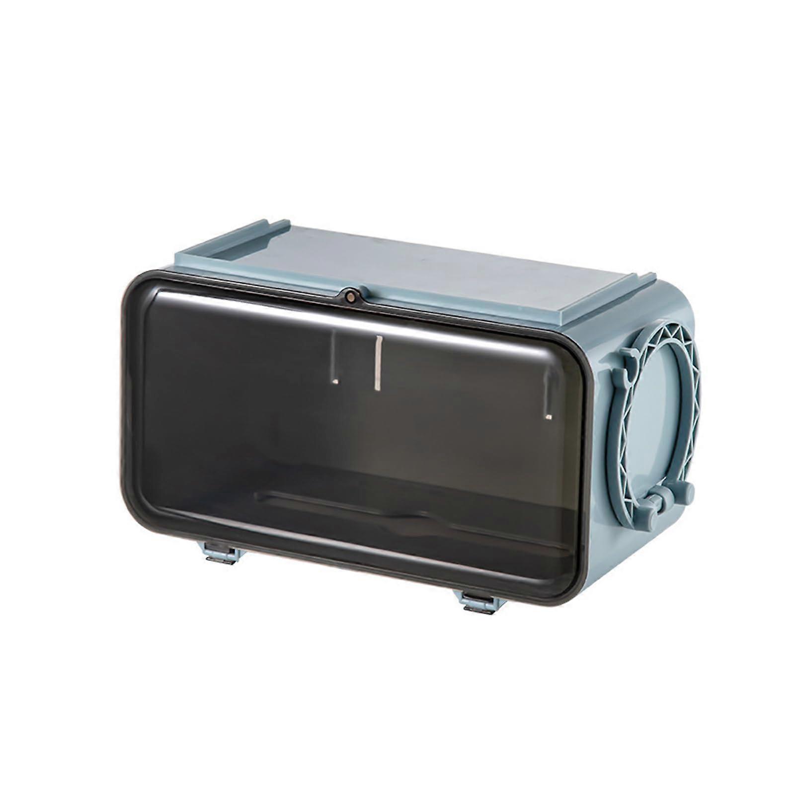 Wall Mounted Plastic Paper Towel Dispenser for Folded Towels, Tri-Fold Storage Box with Side Hanging Ring, Blue