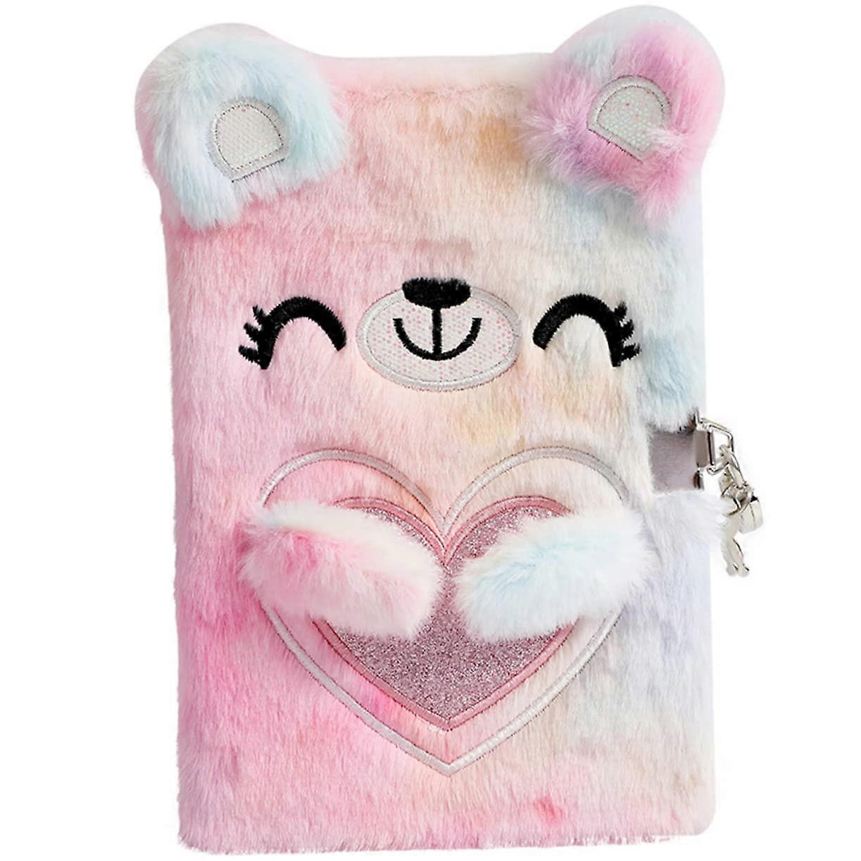 Bearthemed diary notebook with plush cover for girls  Kawaii notebook for boys and girls with lock and lined pages