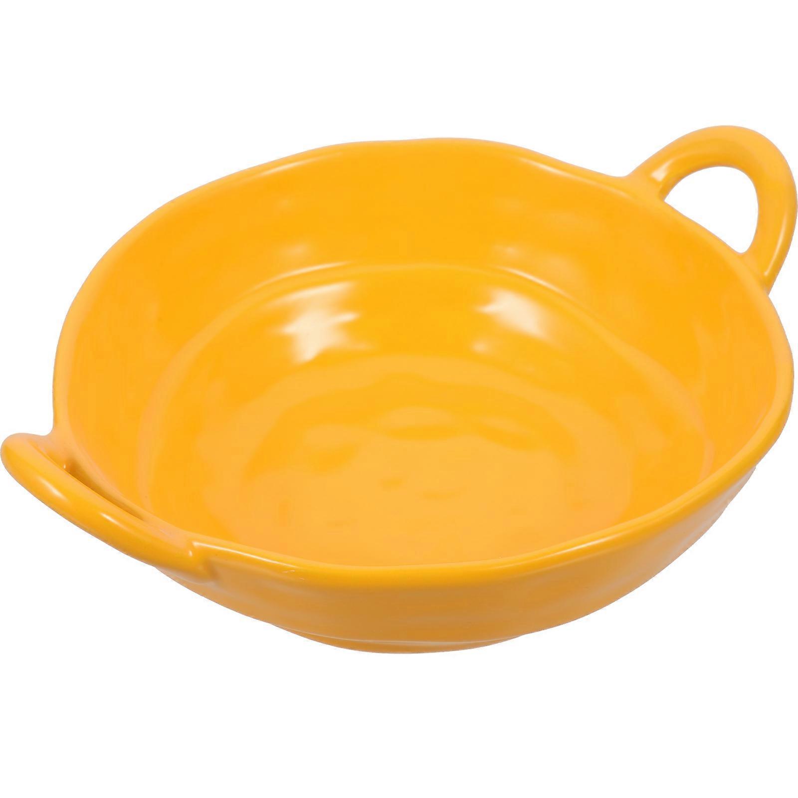 Serving Bowl With Handle Ceramic Soup Bowl For Daily Use Yellow 21.3X5.4CM Microwave Safe 1Pack