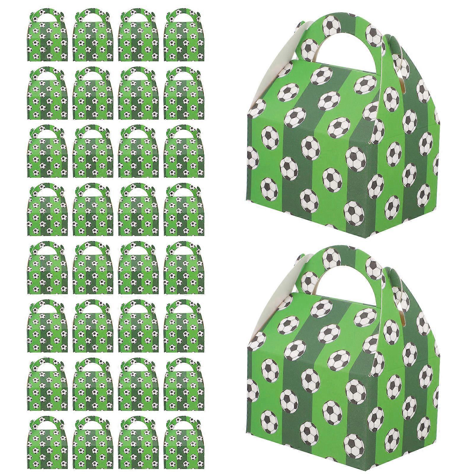 50Pcs Football Pattern Candy Boxes Storage Goodies Boxes Suitable For Soccer Themed Parties Green Color Rectangular Shape