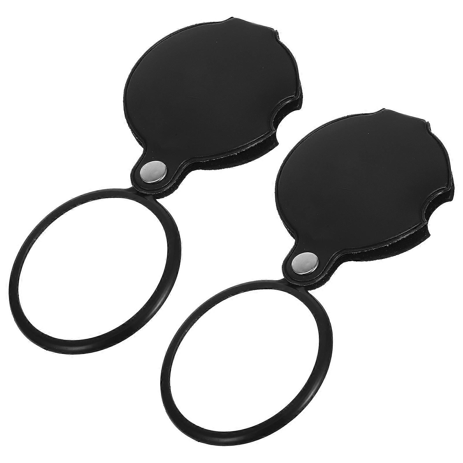 Mini Handheld Magnifier with Case 5X Magnifying Lens for Reading Black Compact Design Foldable PU