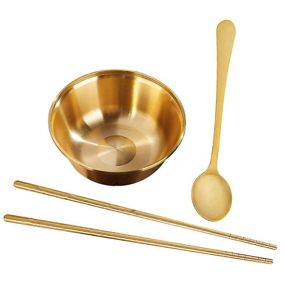 Lightweight Reusable Brass Bowl with Spoon and Chopsticks for Noodles, Salad, Dessert – Portable Kitchen Food Bowl for Home Use
