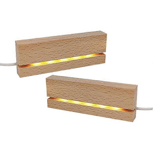 Set of 2 150mm Warm Wooden Rectangular Display Bases with LED Lighting, Home Decor, Display Stand