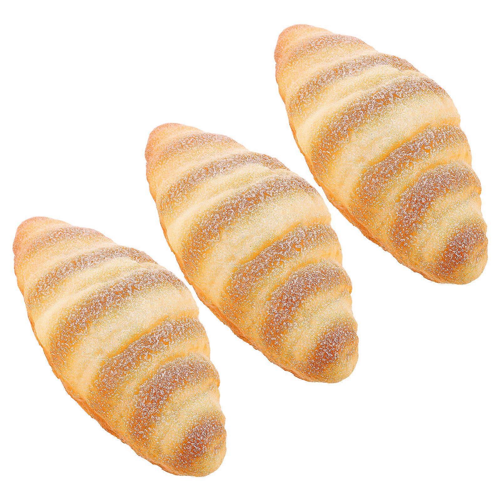3pcs Realistic Artificial Bread & Croissant Models for Bakery Display, Photography Props & Decorative Food Simulation