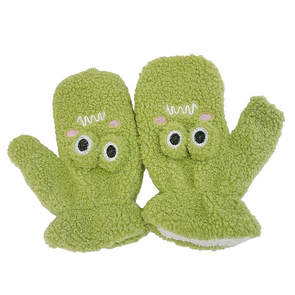 Children Gloves Fluffy Warm Breathable Cartoon Frog Shape 1 Pair