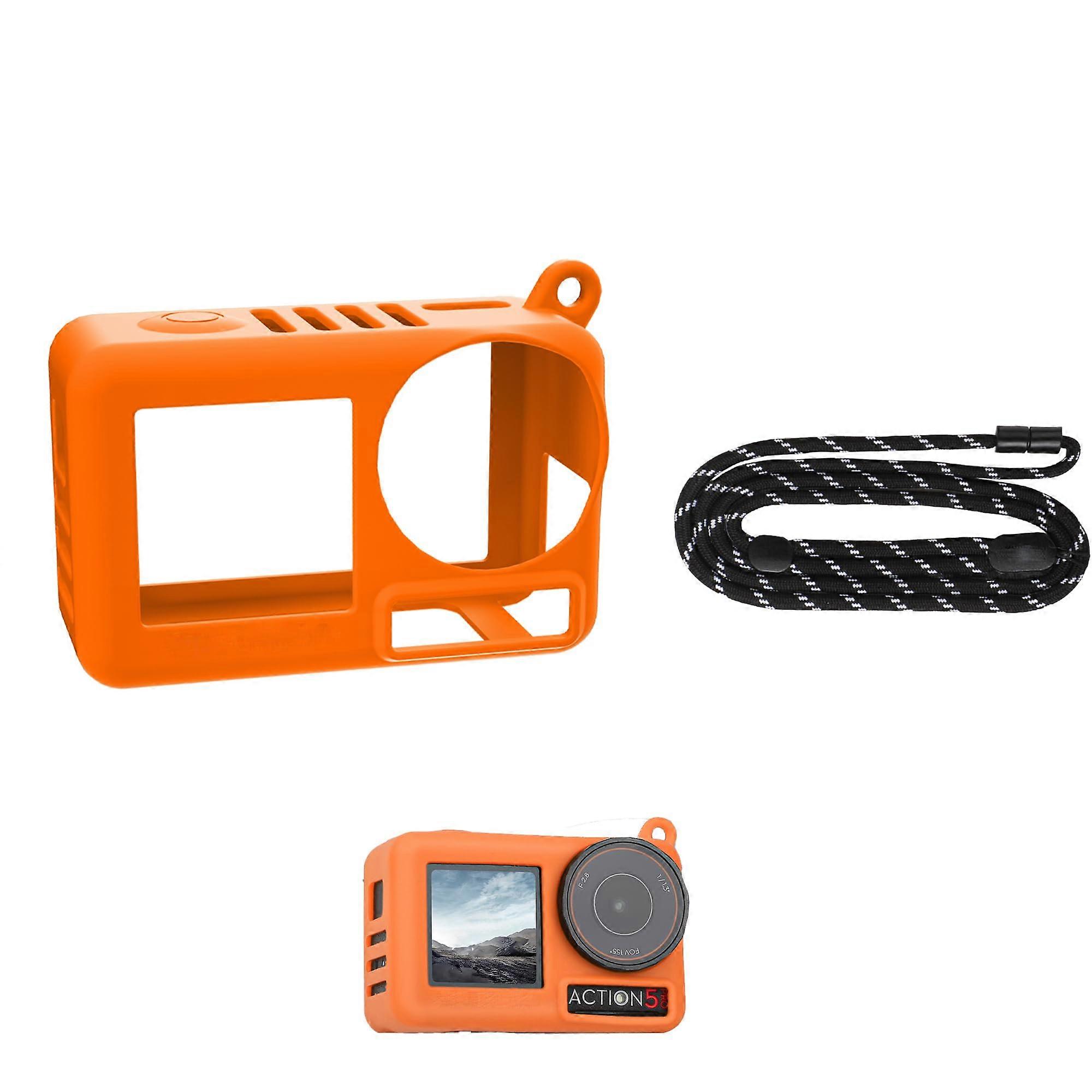 DJI Osmo Action 5 Pro Silicone Case with Neck Strap AntiScratch Shockproof Orange