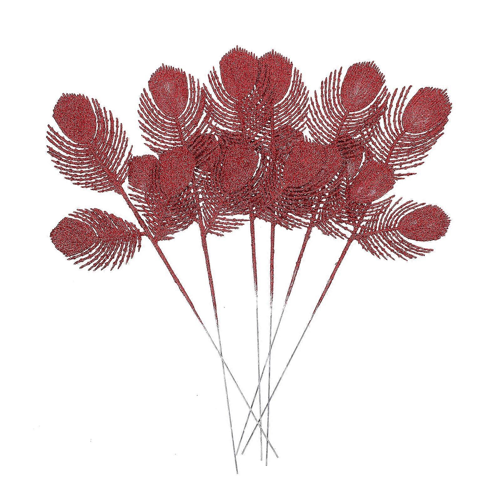Christmas Simulation Leaf Ornaments for Decoration Use in Red PE Material 6pcs