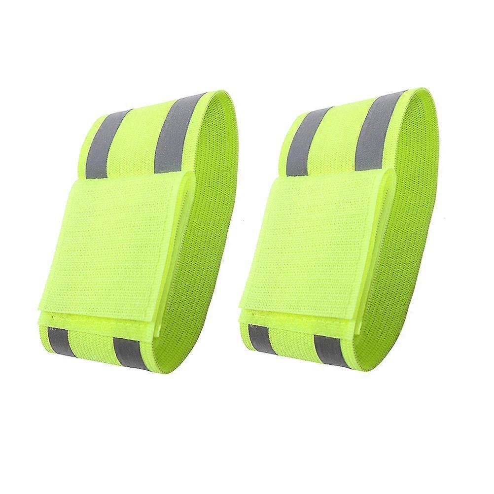 High Visibility Reflective Bands 2Pcs Light Green Great For Night Activities And Running Featuring Elastic Construction