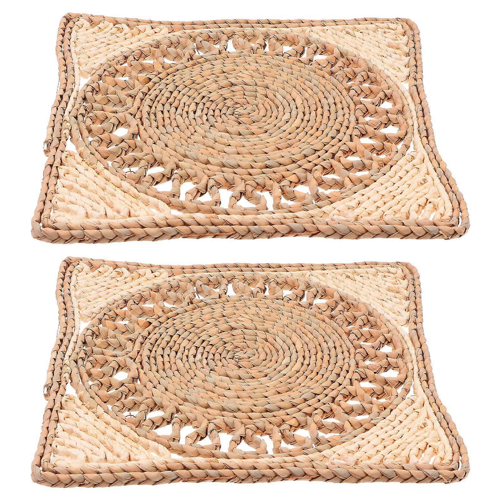 Grass Woven Heat Insulation Placemat Unique Dining Table Decor Assorted Color 30x30cm Set Of 2Pcs