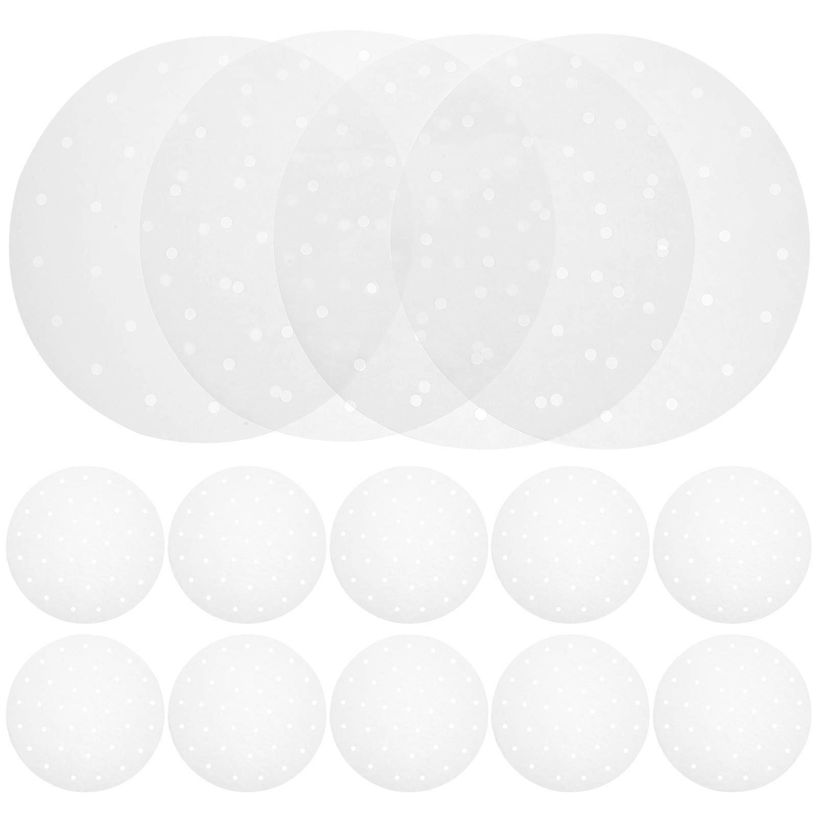 Bambu ångkokare liners 100 st perforerade pappersfoder för fritös, bakplåt, dumplings ångkorg, oljeabsorberande matpapper för jämn uppvärmning