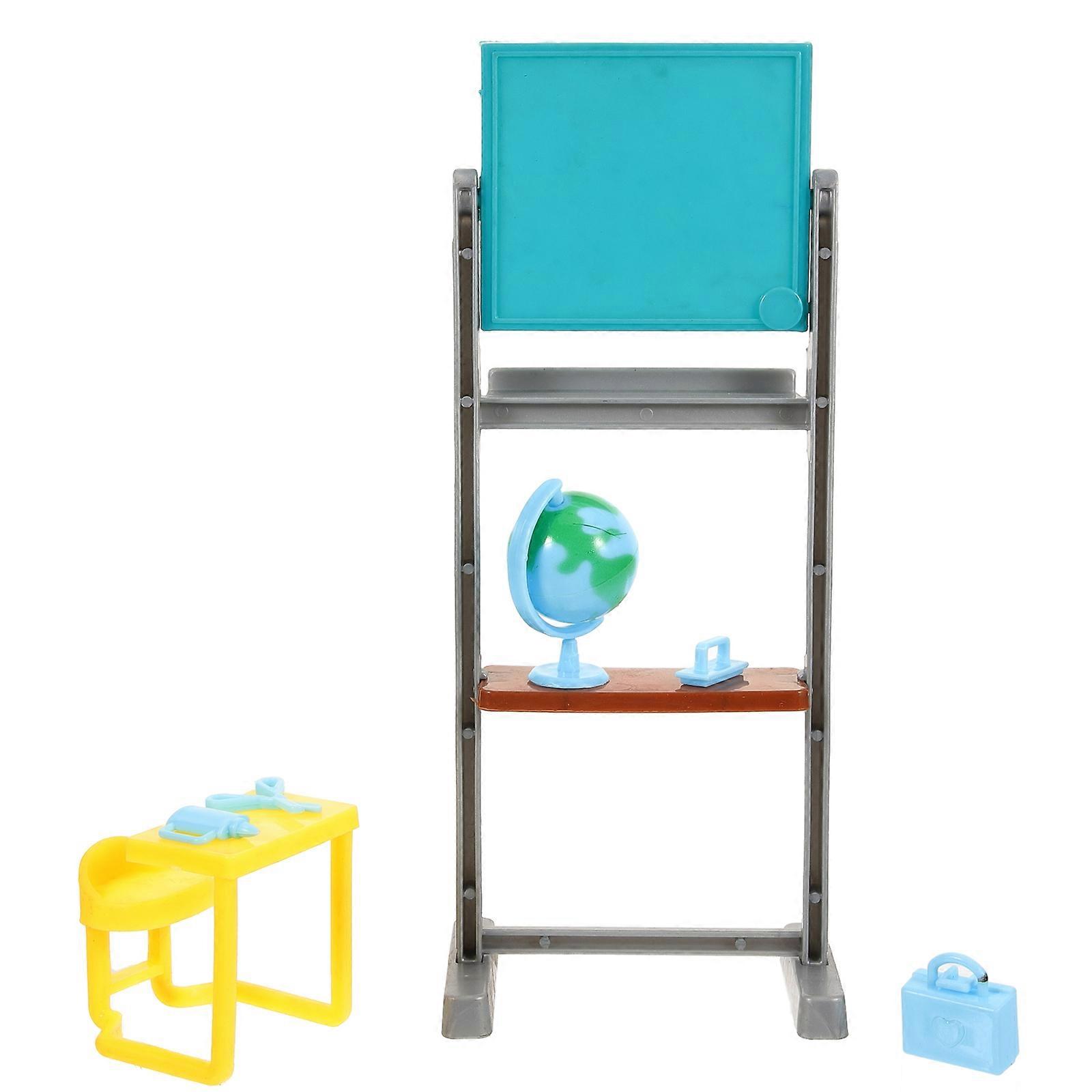 Miniature Classroom Supplies for Decoration Assorted Color Plastic Mini Desk and Chalkboard 1 Set