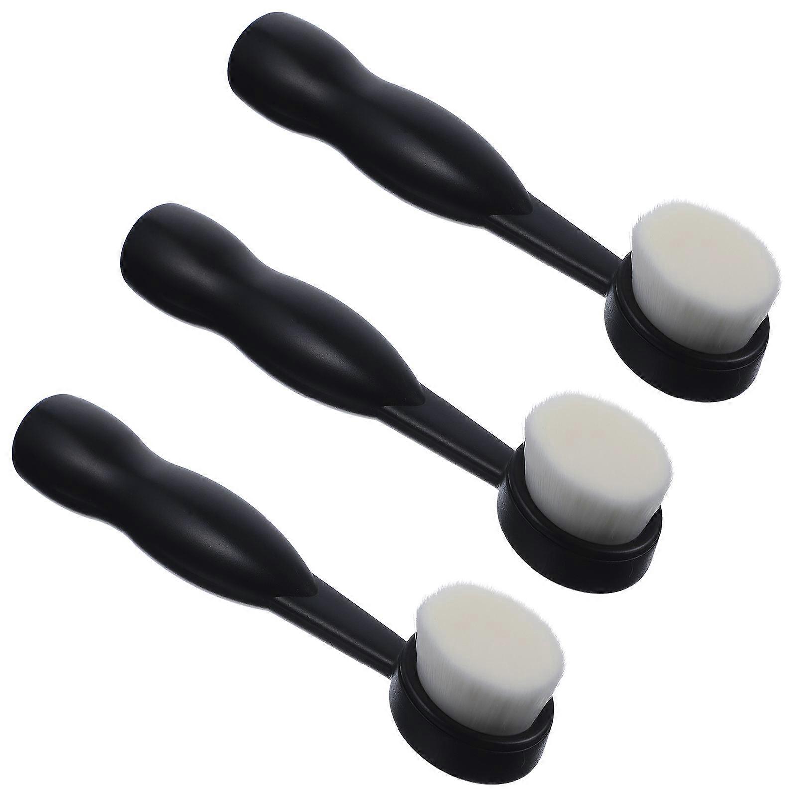Facial Care Brush 3Pcs Designated For Daily Use With Handle To Promote Circulation In Black