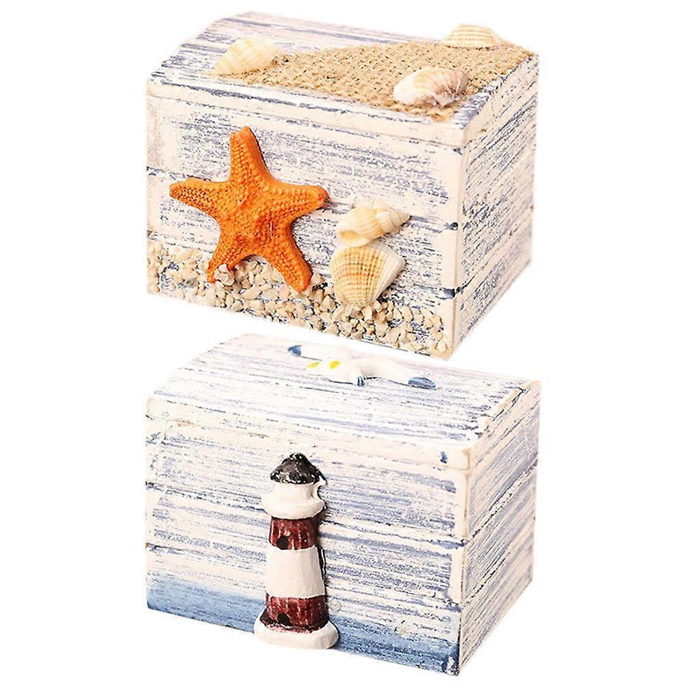 Vintage Wood Container Box 2Pcs Handmade Decorative Boxes For Office Use Rounded Corners Moisture-proof