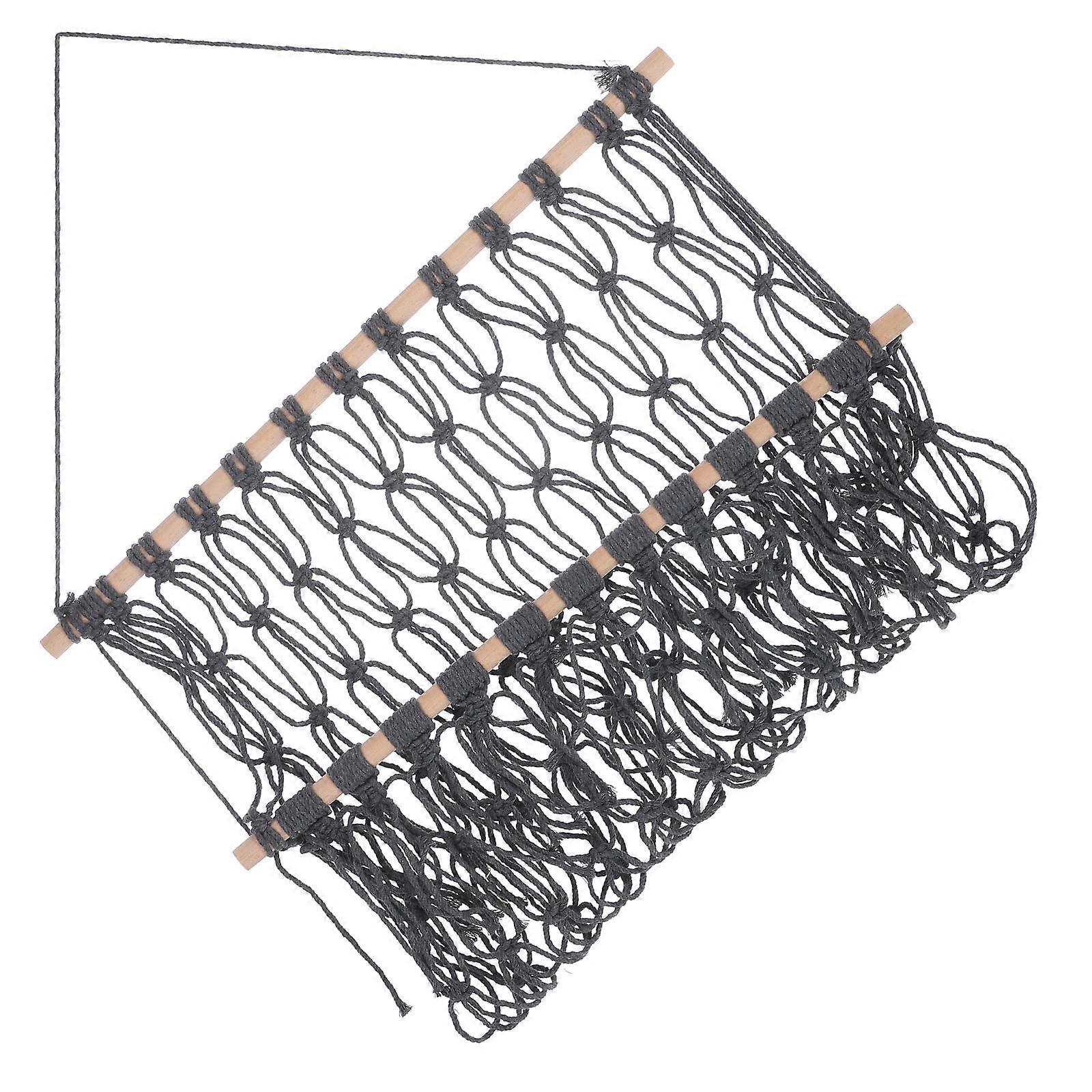 Hand Woven Cotton Mesh Wall Hanging Storage Rack, Multi Function Wall Mounted Book Shelf for Bedroom Organization