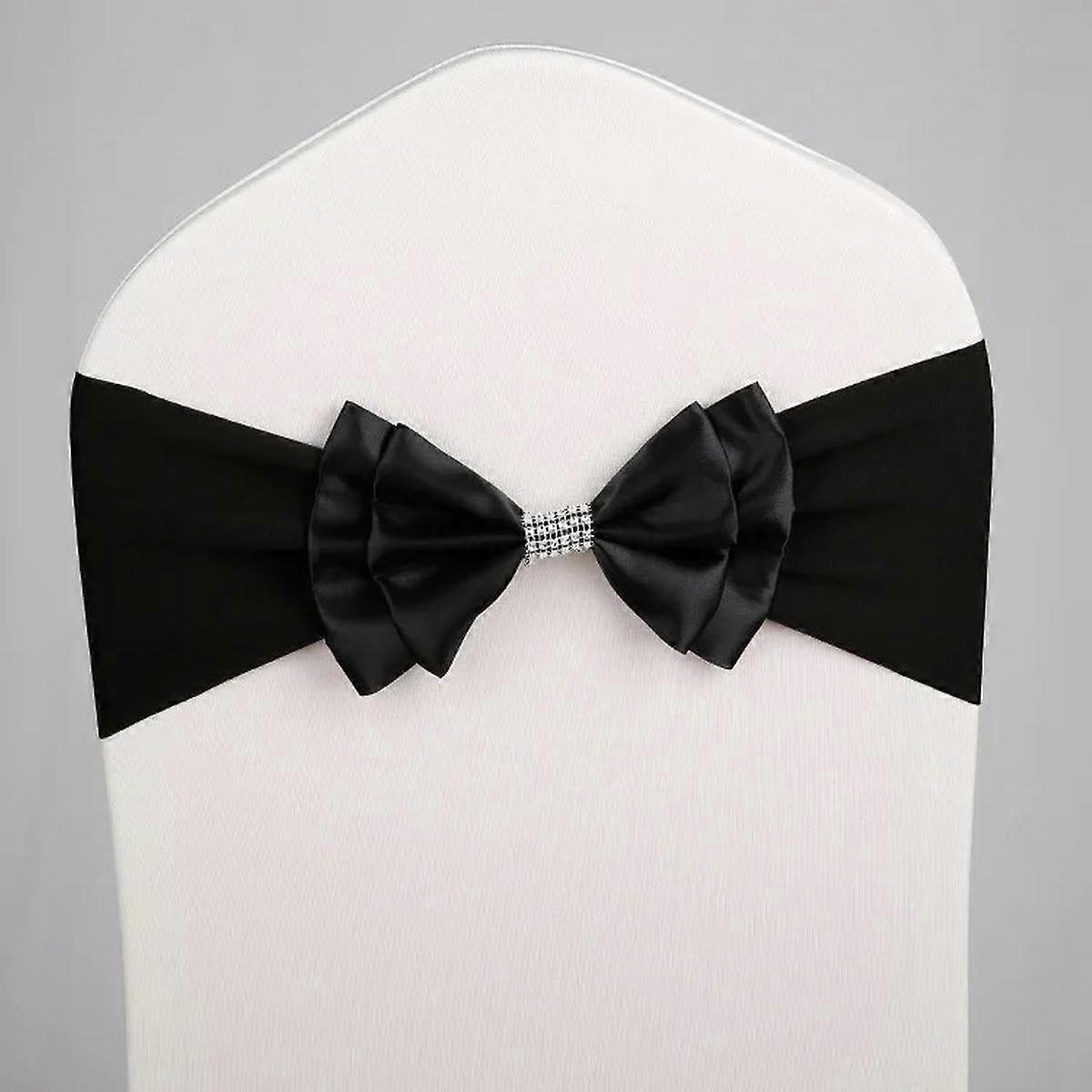 Chair sashes, 10 pieces, satin, with tie, elastic, stretch, spandex, bow, ribbon, banquet, hotel decoration (Black) Black