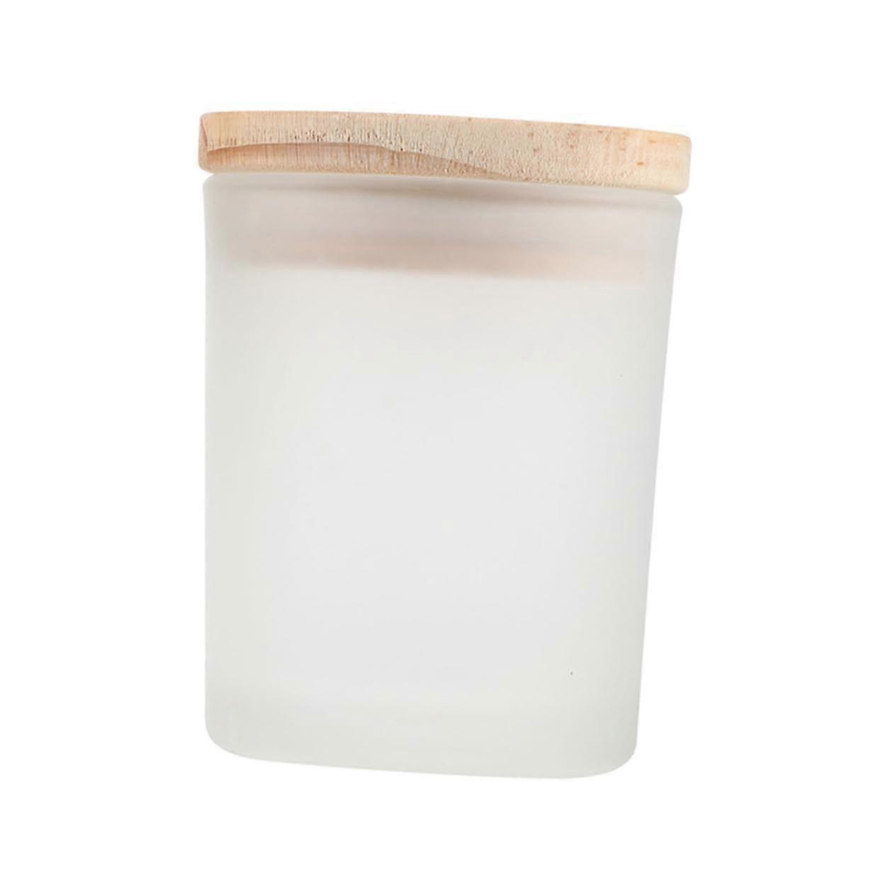Glass Candle Cup with Lid, 8.1x7.3x7.3CM Fillable Candle Container, Handmade Wax Aromatherapy Jar, Transparent White