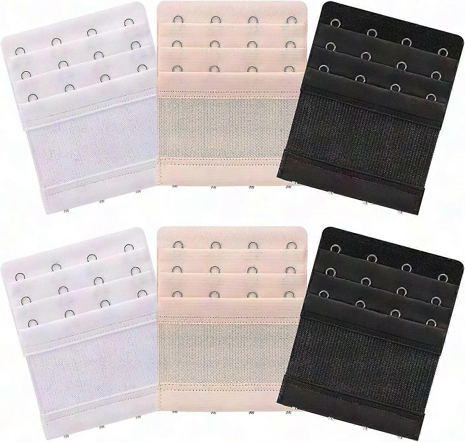 6-Pack Women's Soft Bra Extenders - Comfortable Elastic Extension Straps with 4 Hooks & 3 Rows