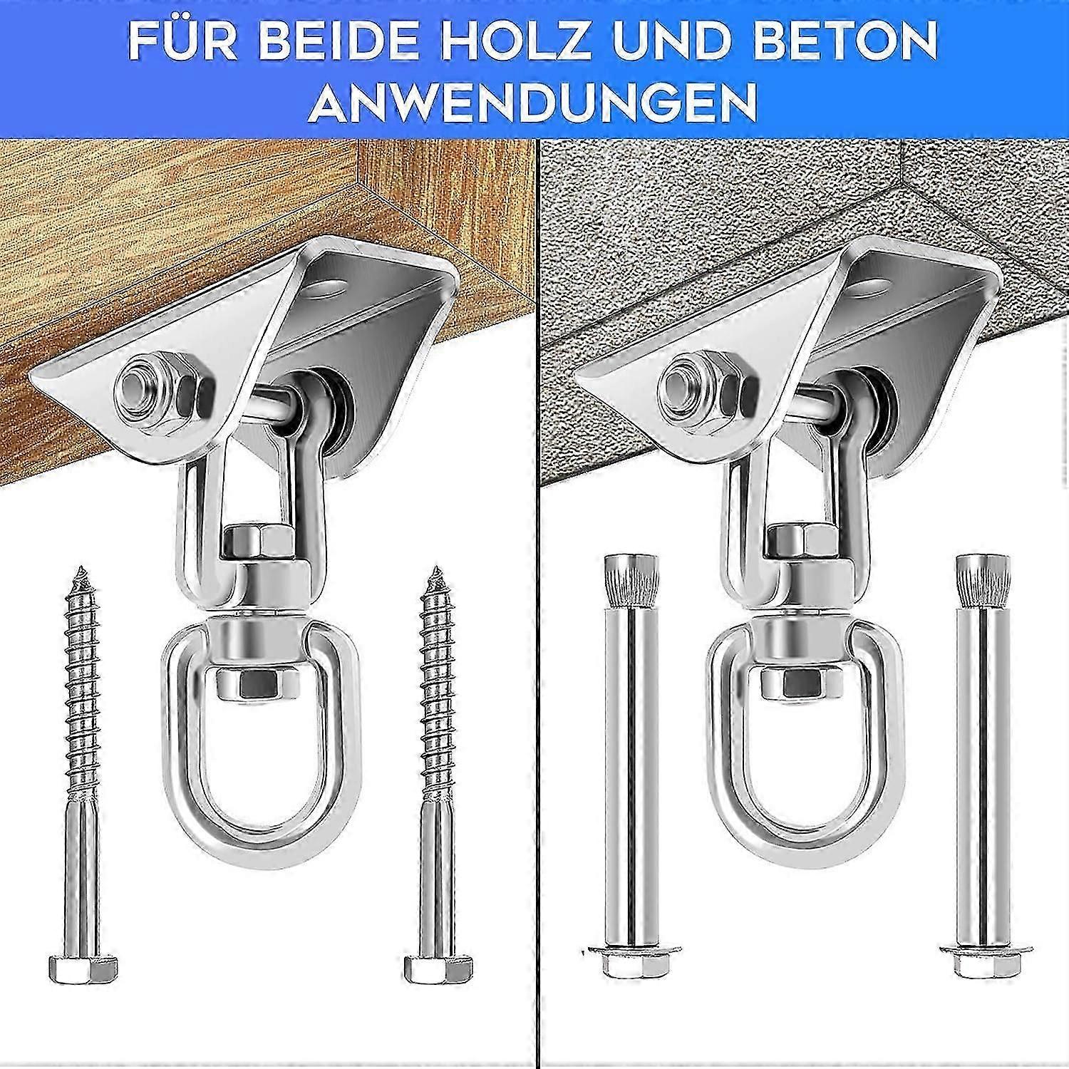 Hammock 450 kg Capacity Stainless Steel 360 Rotating Hook Swing Hook Hanging Hook with Screws for Concrete Wood Playground Set Porch Seat Trapeze Yoga
