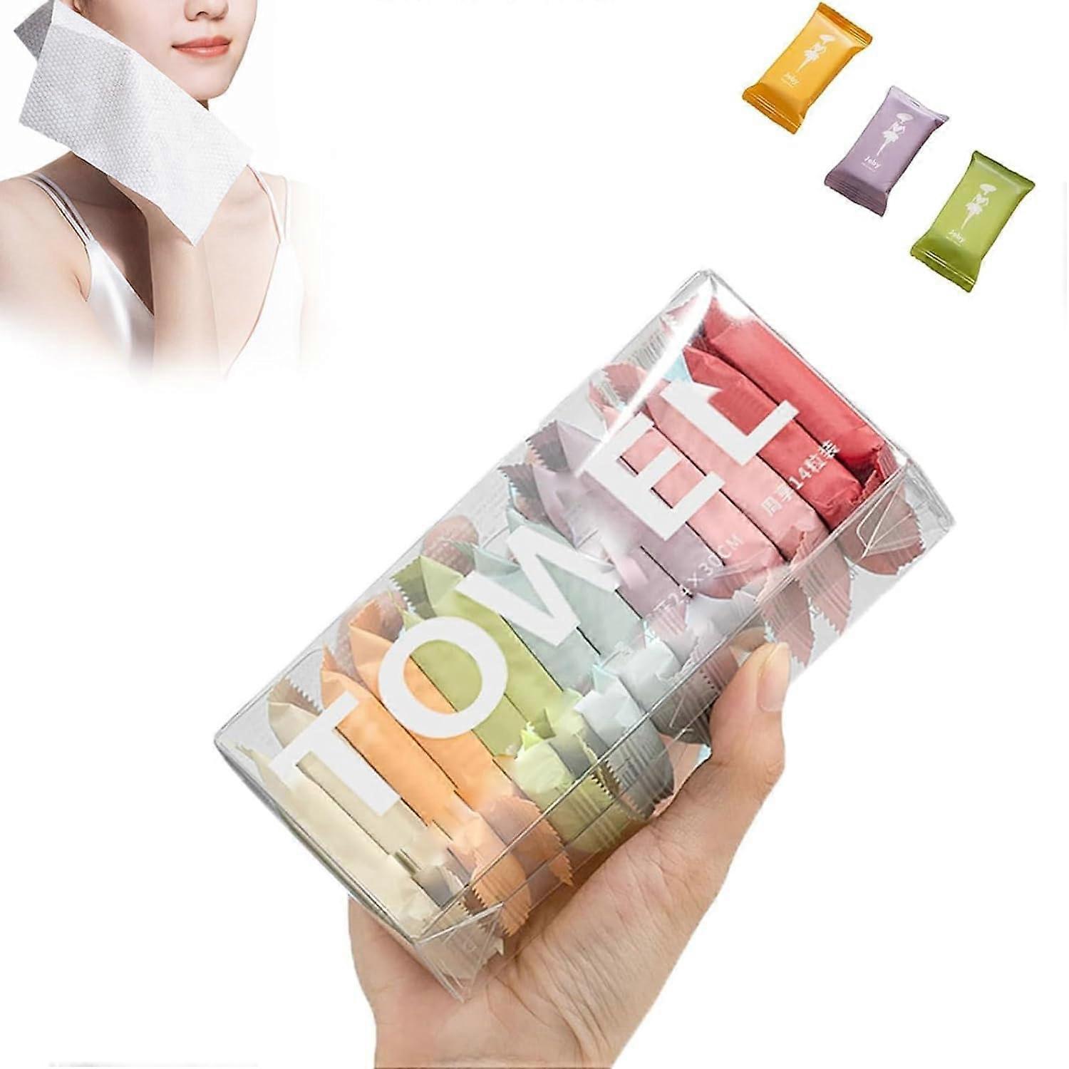 14 PCS Portable Compressed Towel Tablets, Soft Reusable Face Washcloths