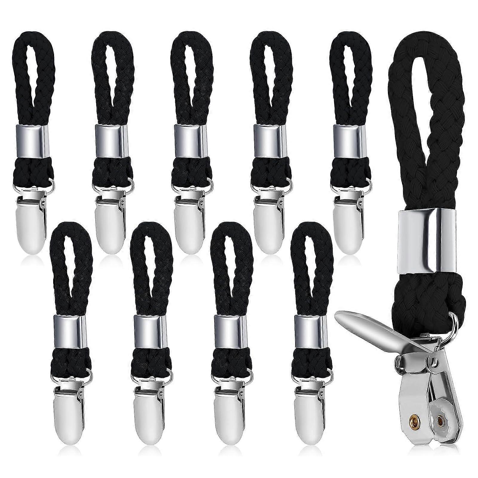10 Pack Black Towel Hooks with Hanging Loops, No Sew Towel Clips for Bathroom, Kitchen and Cabinets