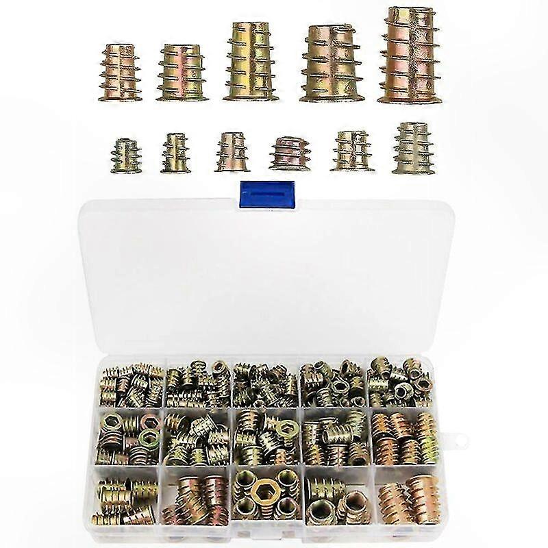 230 Pieces Zinc Alloy Hex Threaded Insert Nuts Threaded Insert Nuts External Thread M4 M5 M6 M8 M10 for Wood Furniture Nut Tool Kit