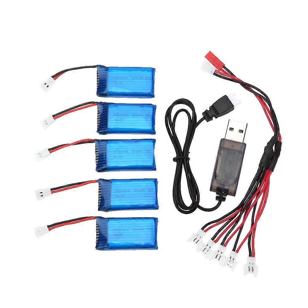 5Pcs 3.7V 380mAh 25C Rechargeable Lipo Battery with 2 to 5 USB Charging Cable for Hubsan H107L H107C Quadcopter