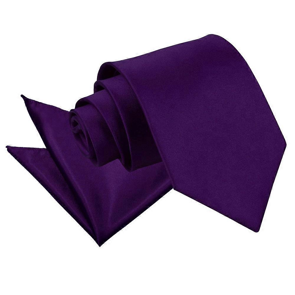 Purple Plain Satin Tie and Pocket Square Set
