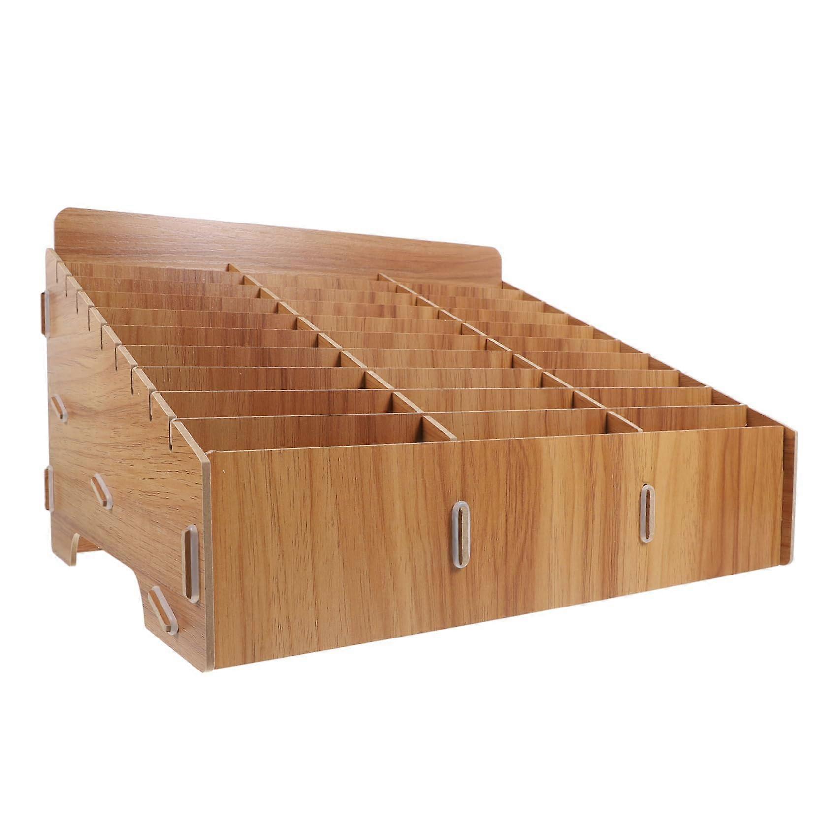 Wooden Mobile Phone Organizer Box with Multi Compartment Storage for Classroom and Office, Lightweight Natural Design