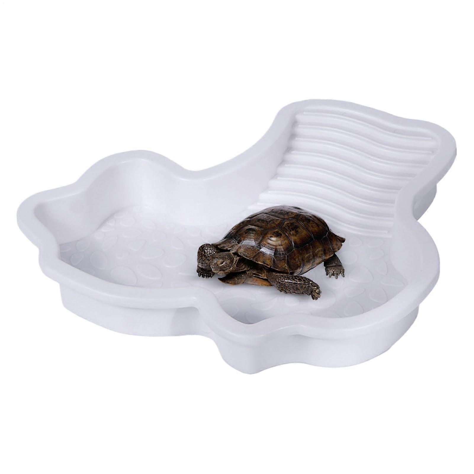Reptile Pool Water Bowl For Turtles And Bearded Dragons Geckos Amphibians Soaking Dish With Terrace Food Container White