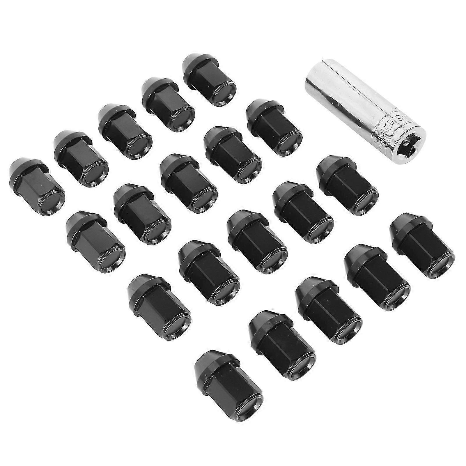 20pcs Universal Wheel Lug Nut Hub Cap M12x1.5 Thread 35mm CNC Aluminium Alloy W/SocketBlack