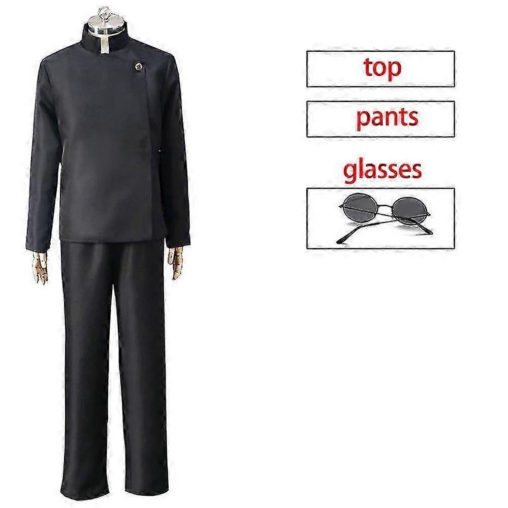 Jujutsu Kaisen Gojo Satoru Cosplay Costume Set with Uniform, Wig, and Glasses for Men